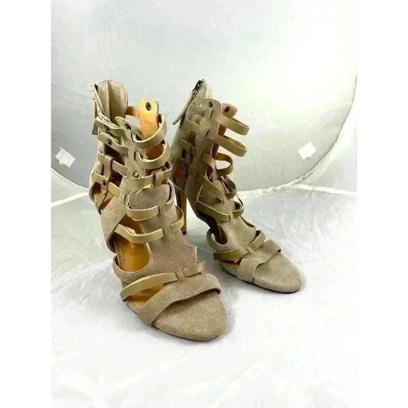 Levity Taupe Suede Leather Gladiator Heel Women's Sz 6.5 - Picture 1 of 10